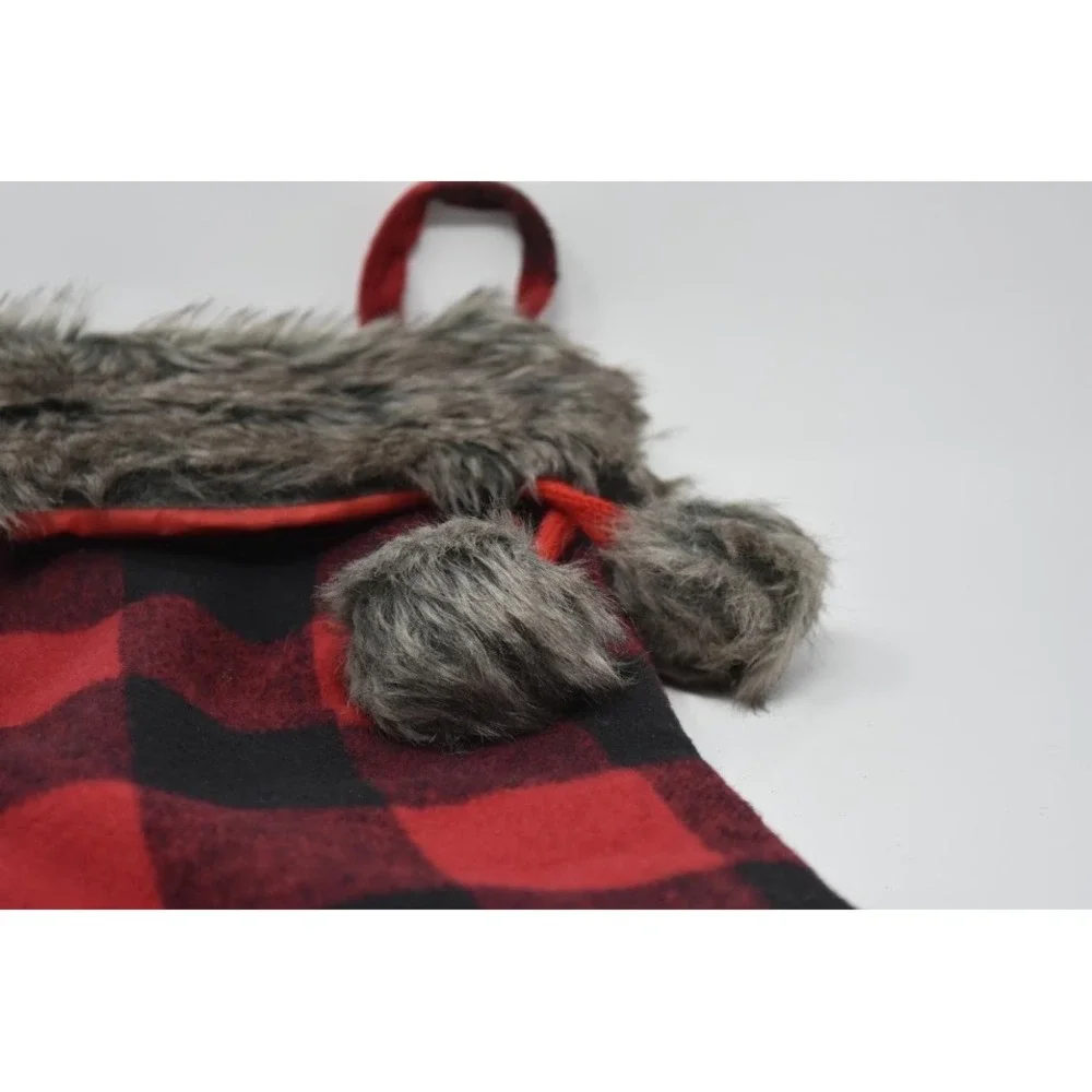 Red Black Buffalo Plaid Christmas Stocking Faux Fur Cuff Rustic Cabin Farmhouse